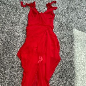 PrettyLittleThing Red Tie-Shoulder Midi Dress